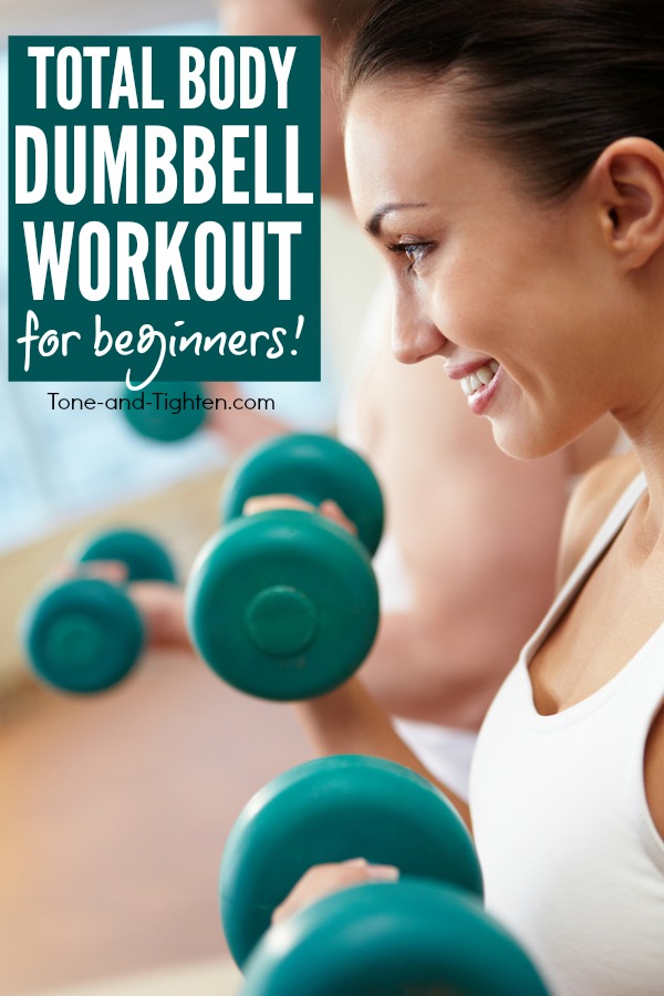 Beginner dumbbell workout you can do at home! Free weight strength training exercises from Tone-and-Tighten.com