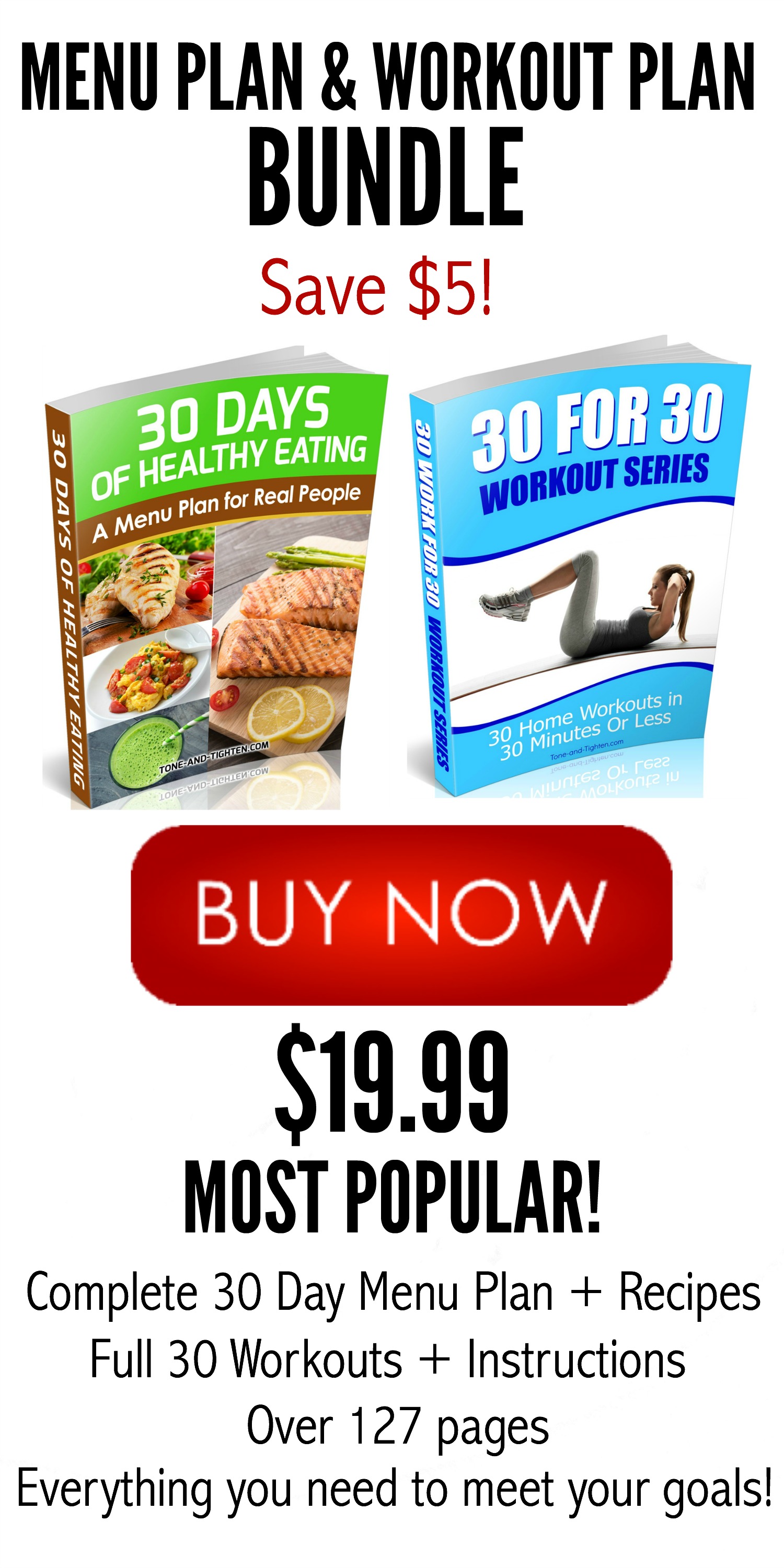 30 Day Healthy Menu Plan 30 Minute Workout Bundle Tone